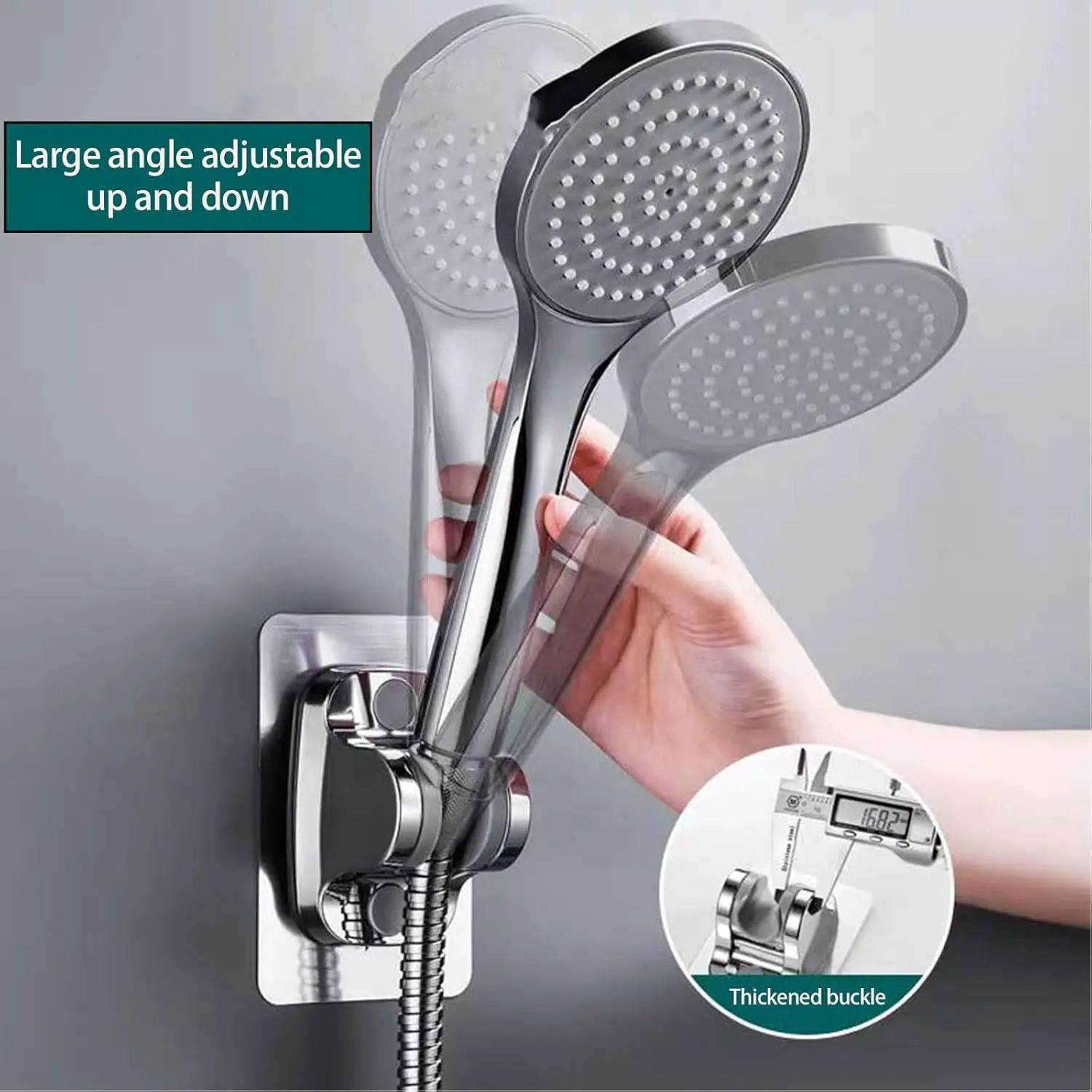 1PC Wall Mount Strong Adhesive Shower Head Holder – ABS Waterproof Adjustable Bathroom Bracket