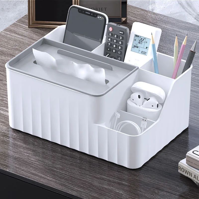 6-Section Desk Organizer with Tissue Box and Remote Holder