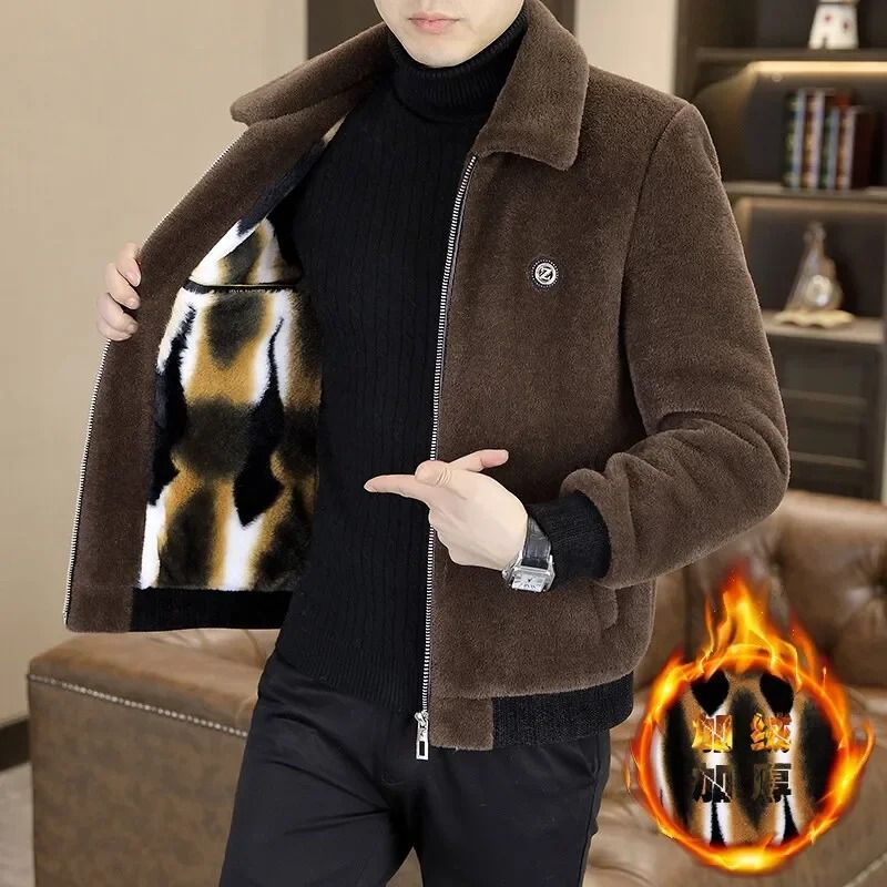 High-Quality Mink Fur Accented Woolen Jacket for Men