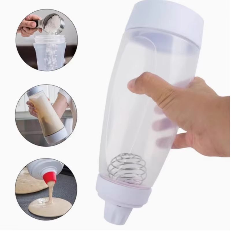 Large Capacity Hand-Crank Batter Shaker Cup – Kitchen Mixer Bottle & Batter Dispenser