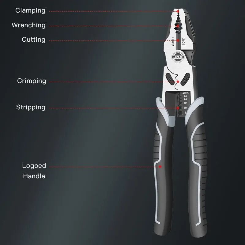 AIRAJ Industrial Wire Pliers Sharp Large Opening Multifunctional Stripping Hand Tool