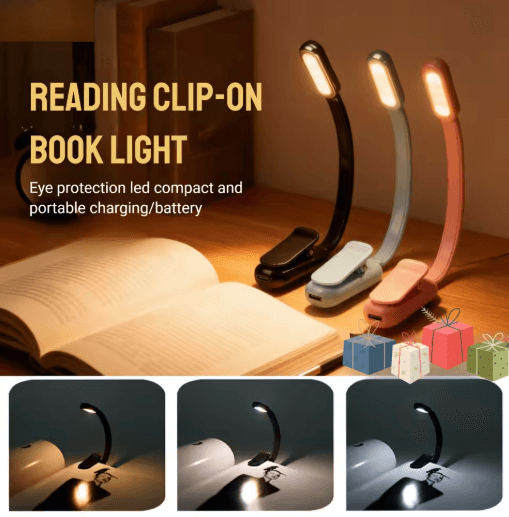 Mini Rechargeable Book Light USB Clip On Reading Lamp with Adjustable Brightness