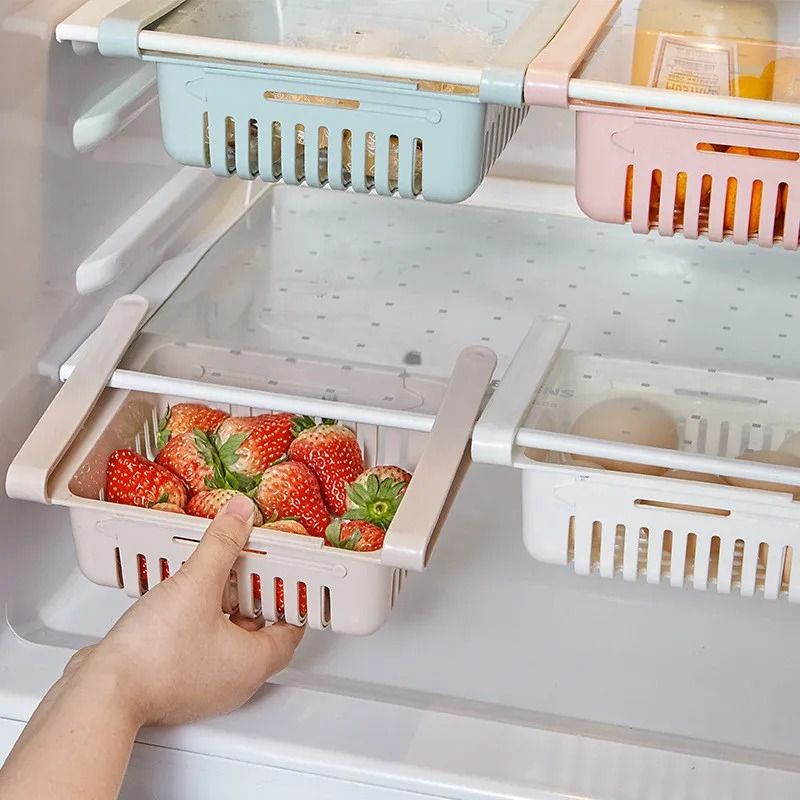 Hanging Refrigerator Drawer Organizer Pull Out Fridge Storage Basket for Eggs Fruit and Snacks