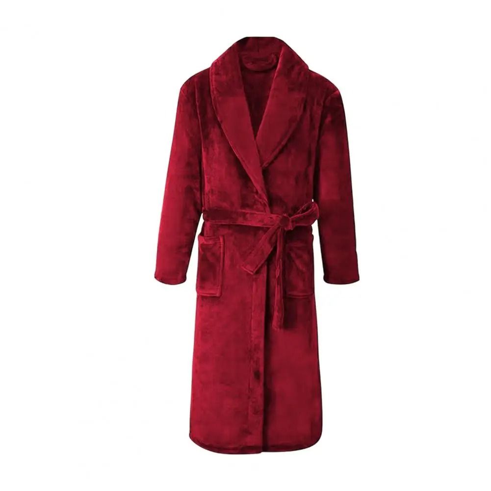 Mens Plush Flannel Winter Bathrobe Thick Lined Medium Length Home Robe