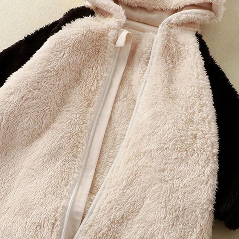 Cartoon Panda & Bunny Winter Fleece Romper