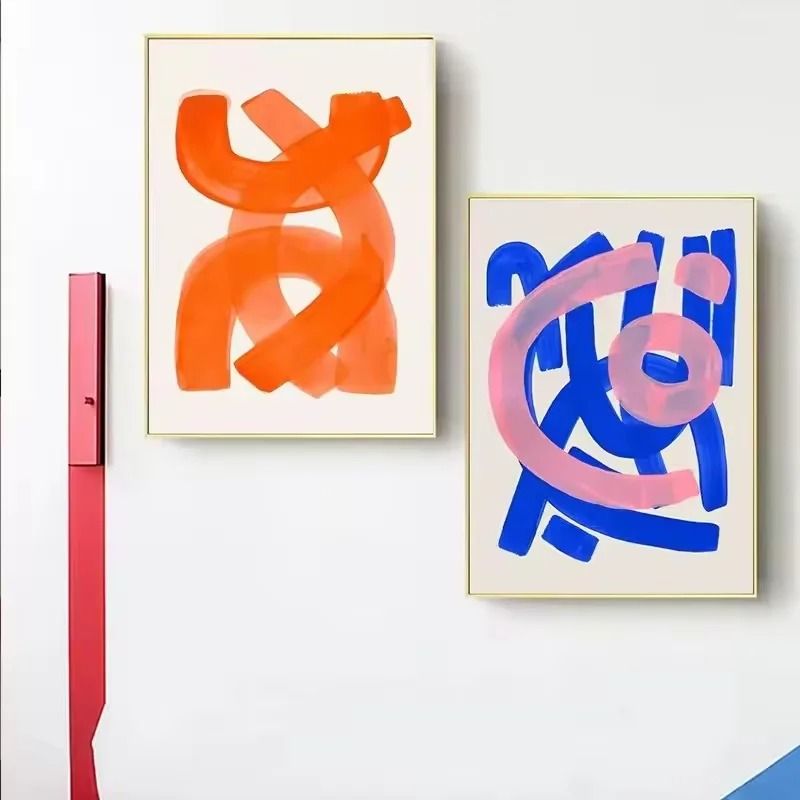 Mid Century Abstract Brush Stroke Art – Minimalist Orange Watercolor Canvas – Modern Wall Painting for Living Room