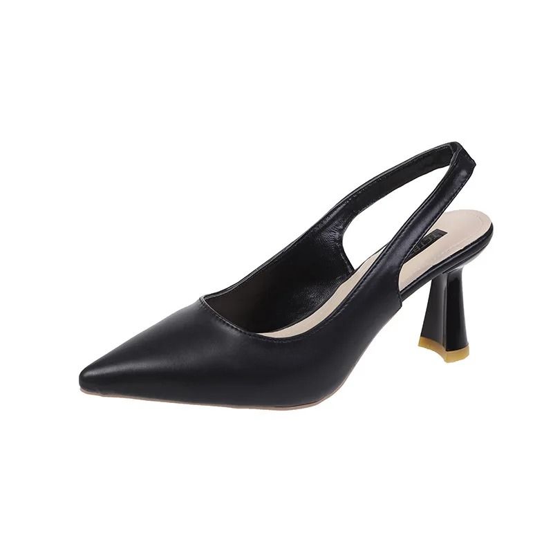 Summer Breathable Pointed Toe Stiletto Heels Elegant PU Shallow Cut Sandals