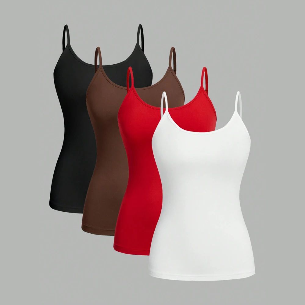 4Pcs Women's Solid Color Camisole Set – Basic Stretch Summer Tank Tops