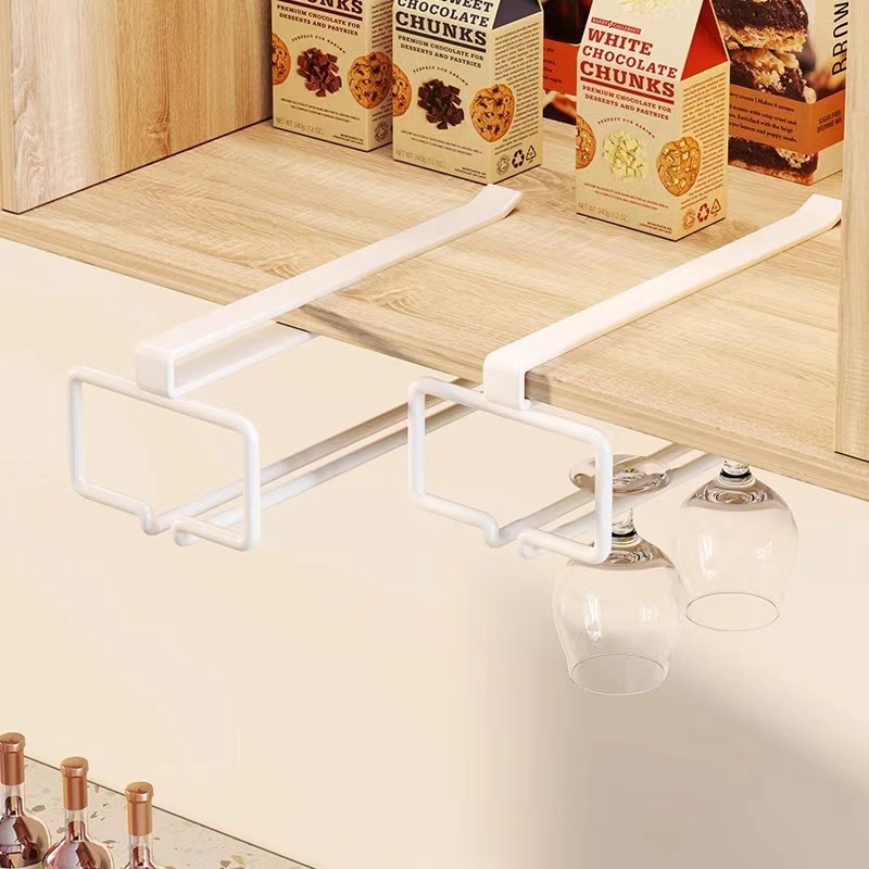 Wine Glass Hanging Holder, Metal Goblet Storage Rack, No Drilling Bar Wine-Cup Shelf for Kitchen Cabinet