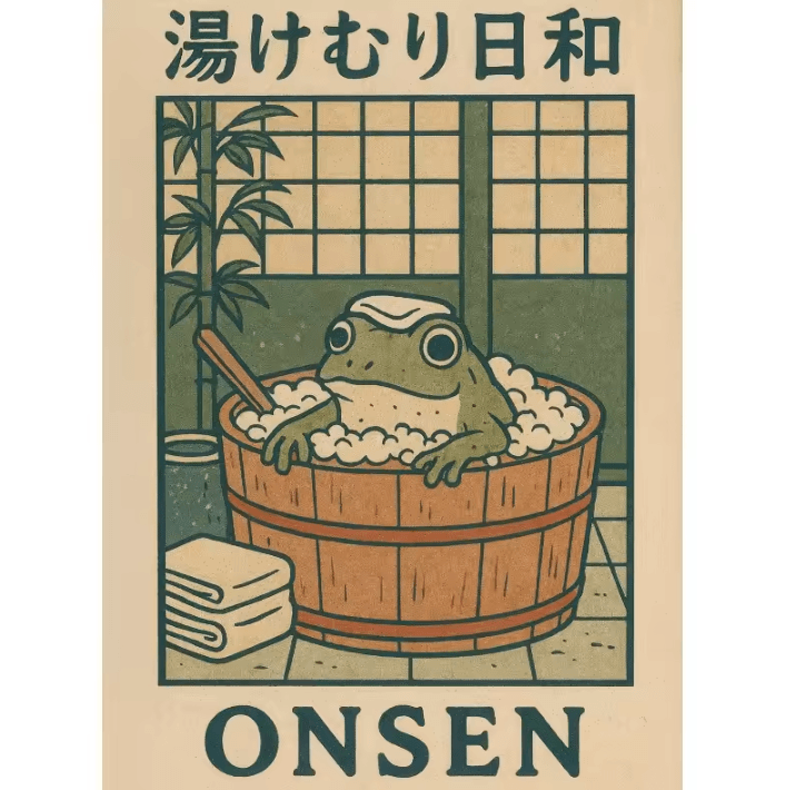 Funny Japanese Frog Bathtub Poster – Retro Sushi Kitchen Wall Art Canvas