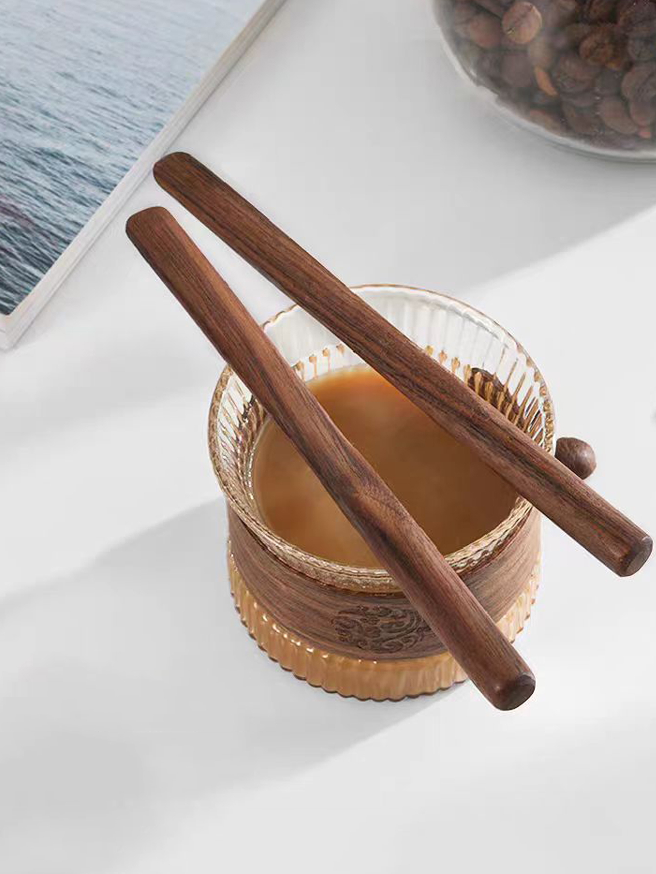 Creative Walnut Wood Coffee Stirrer Long Handle Wooden Dessert Mixing Spoon