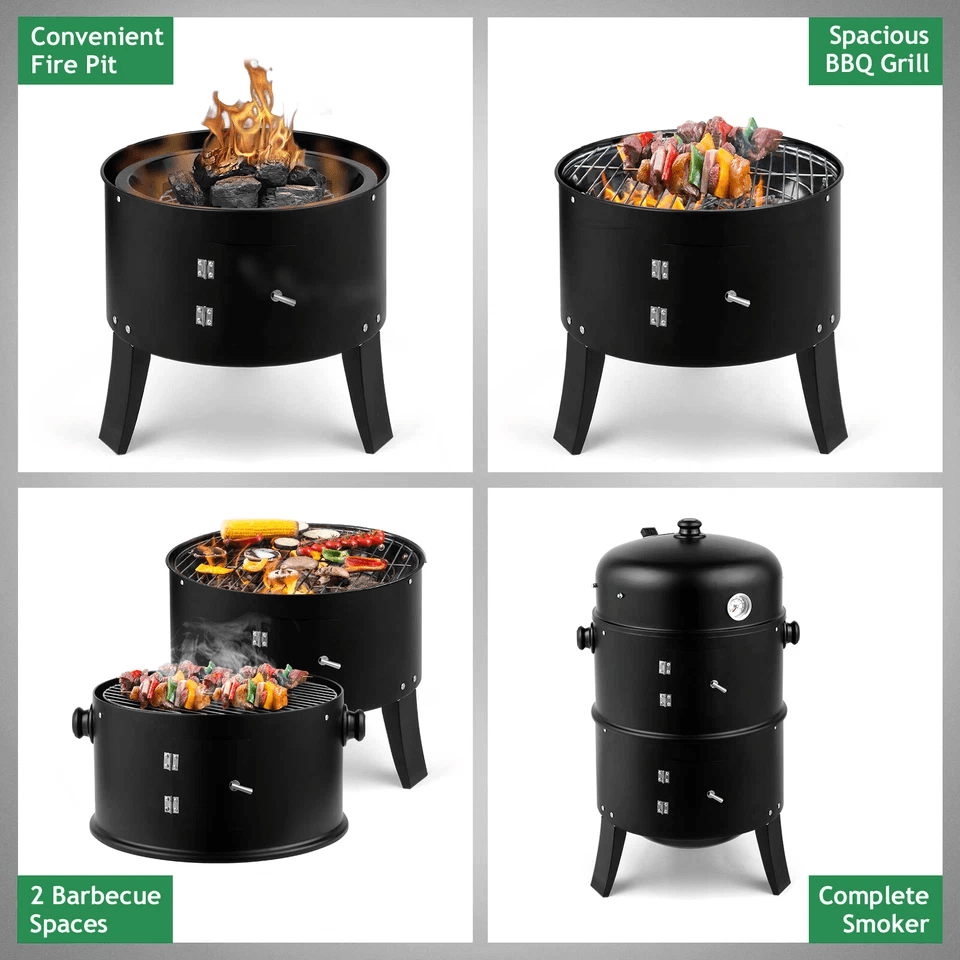 Charcoal Smoker BBQ Grill Portable Vertical Outdoor Meat Cooker with Built-in Thermometer for Grilling, Smoking Roasting