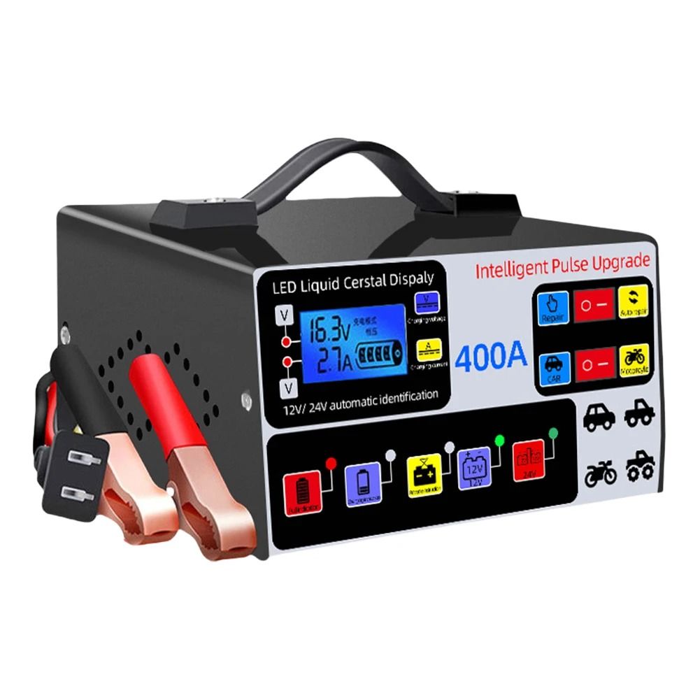 Smart Car Battery Charger 12V 24V with LCD Display Pulse Repair