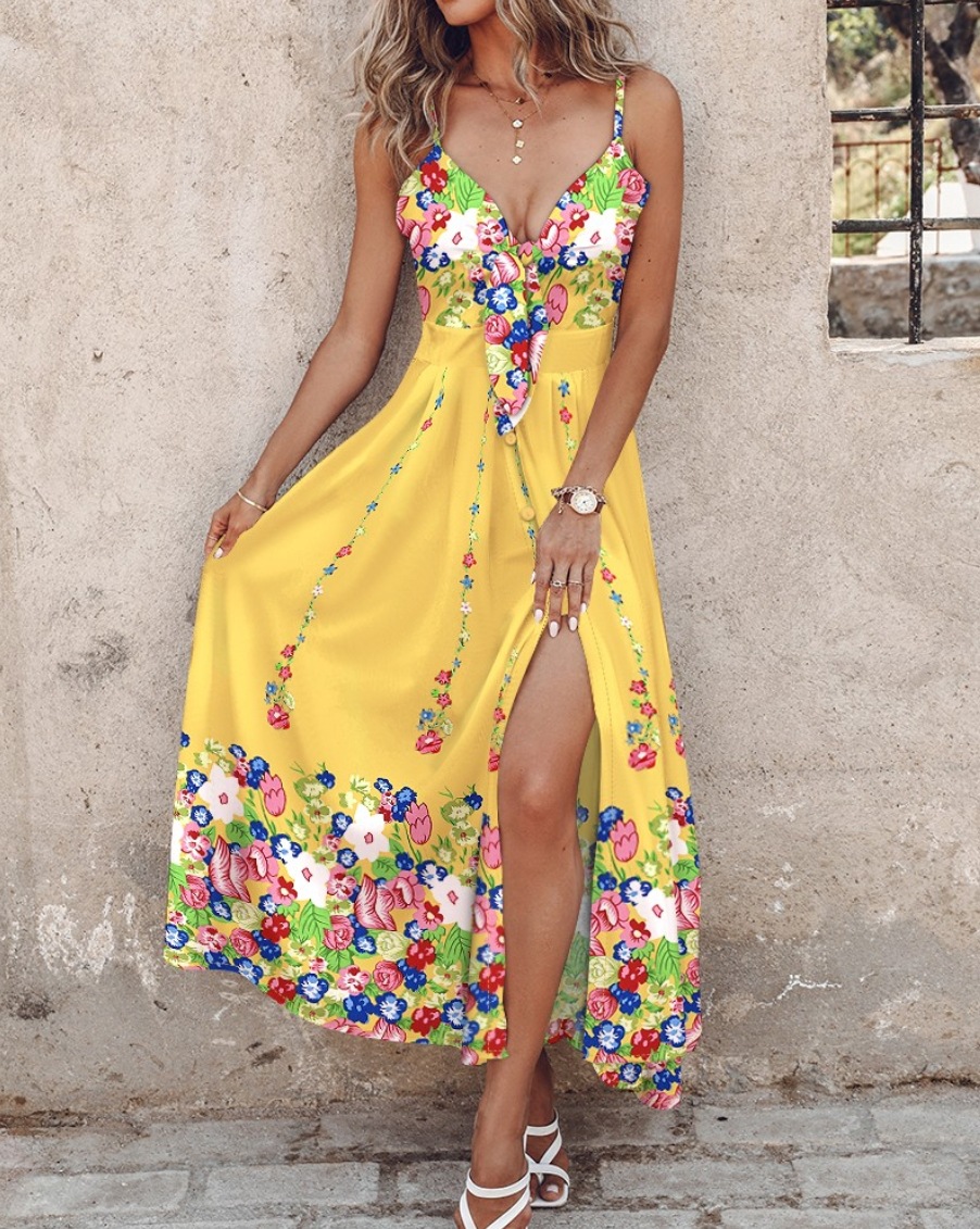 Elegant Womens Ombre Leaf Eyelet Strap Maxi Dress, Sleeveless Summer Hawaiian Vacation Outfit