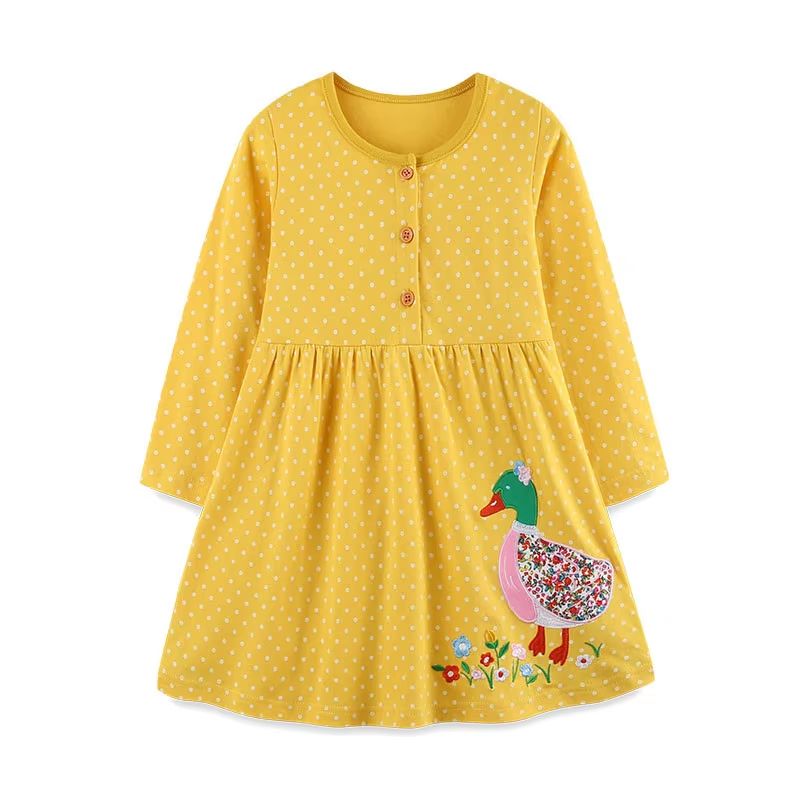 Jumping Meters Princess Girls Dress Long Sleeve Toddler Party Dress Animal Applique Polka Dot Kids Princess Dress