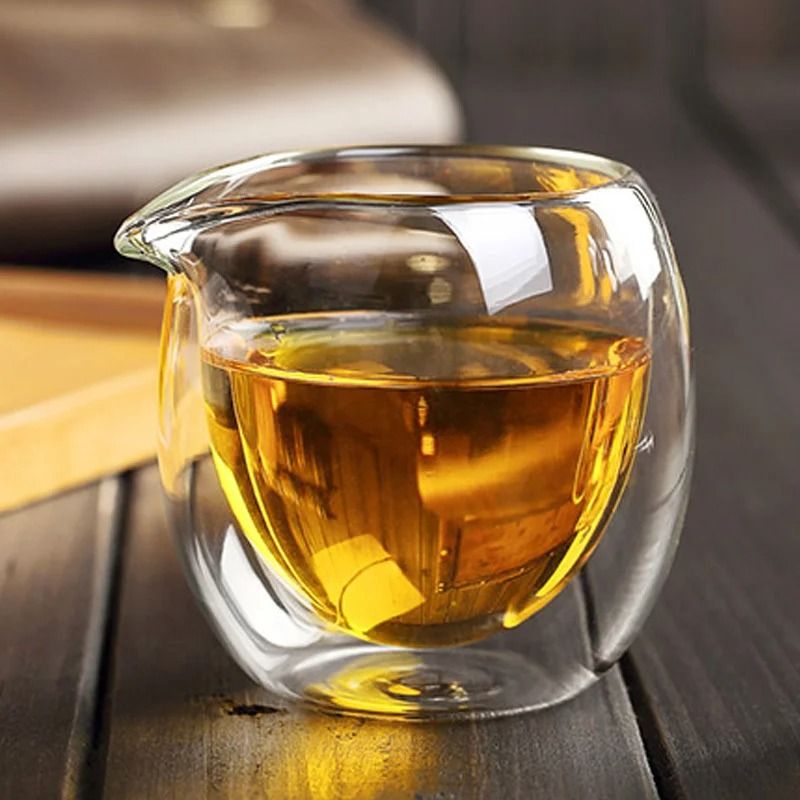 Handmade 200ml Double Wall Glass Tea Cup and Chahai Pitcher