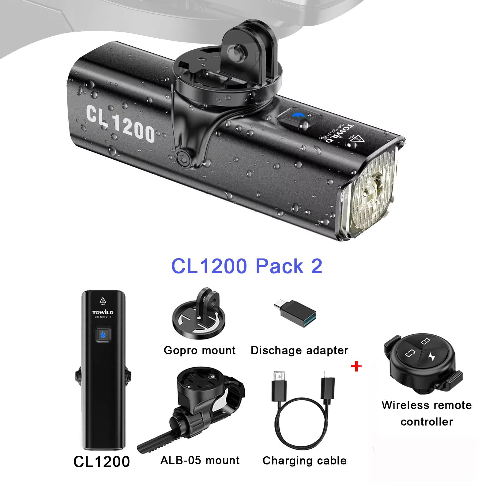 TOWILD CL1200 Smart Bike Headlight – 1200 Lumen USB-C Rechargeable Bicycle Light with Remote Control & 5000mAh Battery