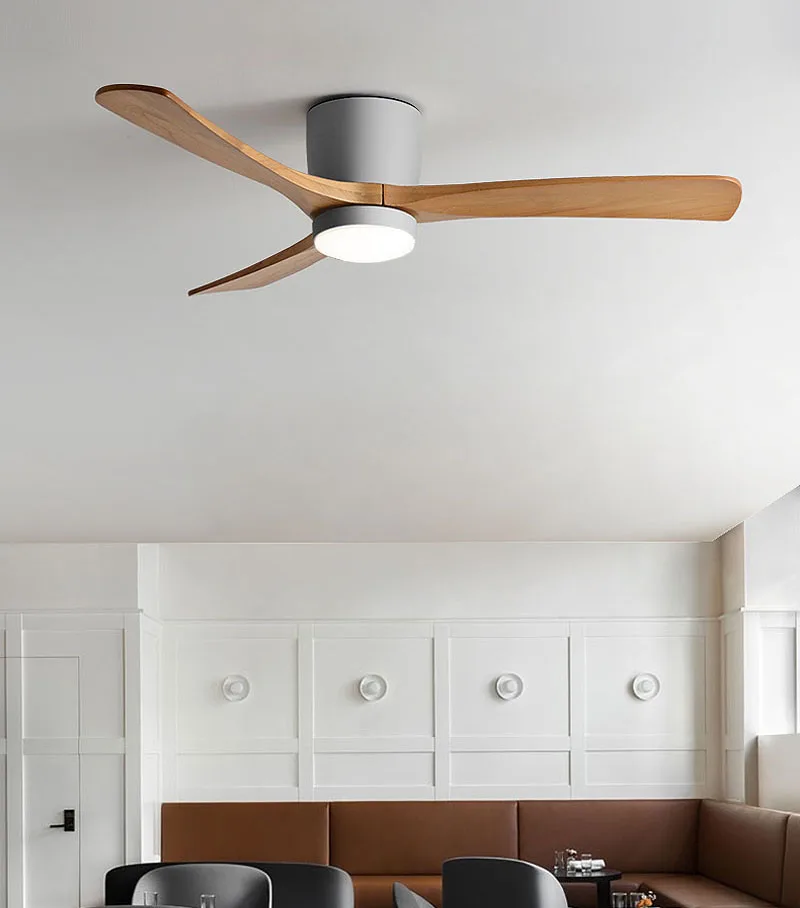Whisper-Quiet Flush Mount Ceiling Fan with Light , Blade Carved Wood Design, Remote Control & Reversible Motor