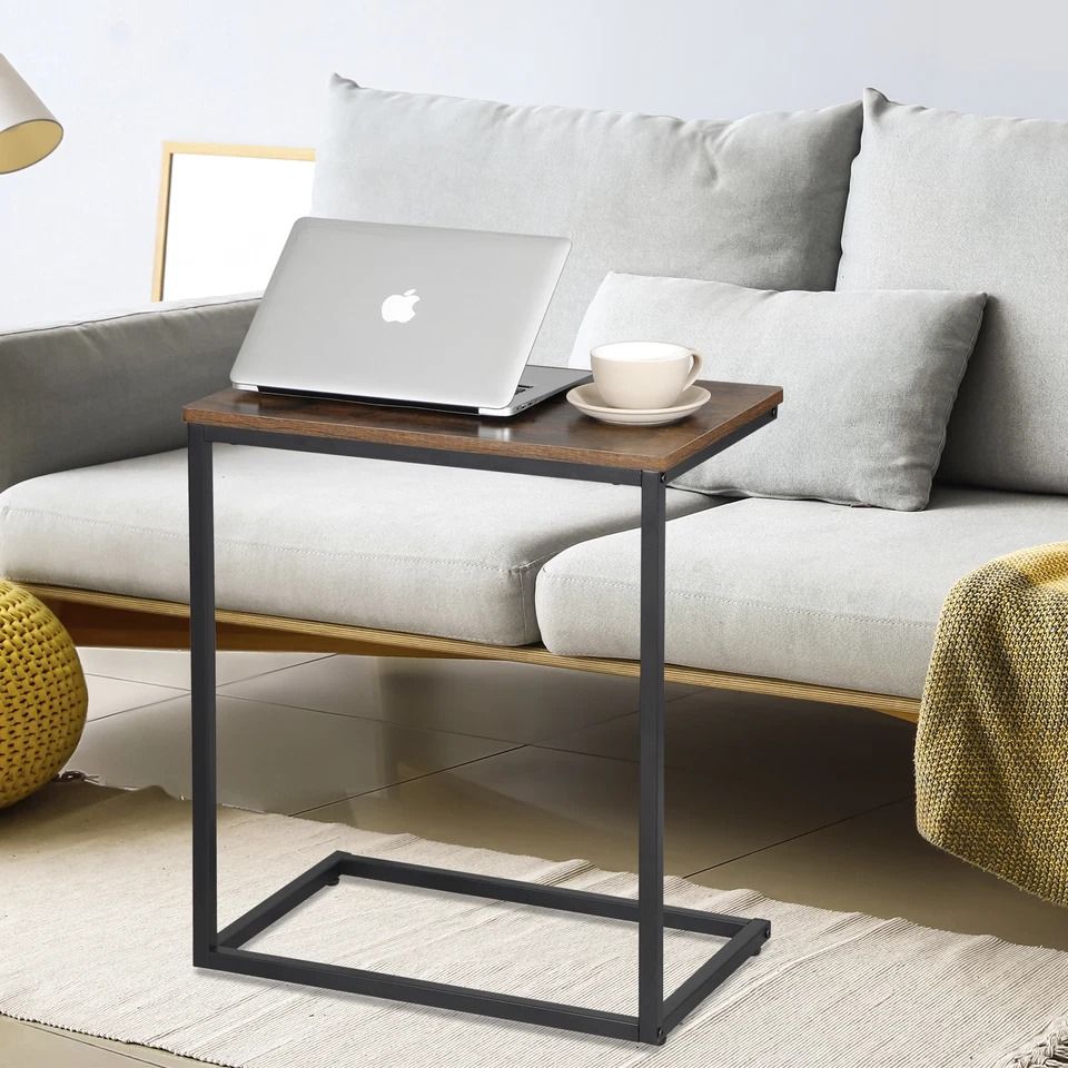 Rustic C Shaped Side Table Sofa End Table for Bedside & Small Spaces