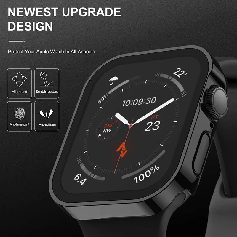 ClearShield EdgeGuard Glass Case for Apple Watch – Full Coverage Screen Protector & Case for Series SE, 6, 7, 8, 9, 10.