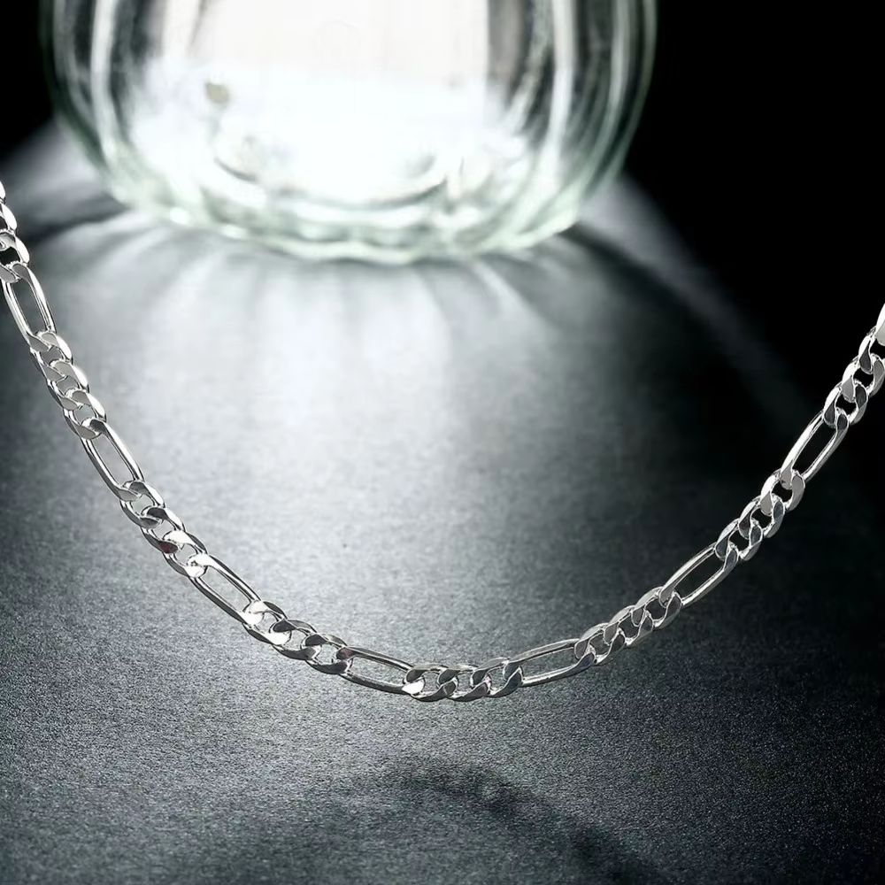 925 Sterling Silver Figaro Chain Necklace – Hip Hop Long Necklace for Women & Men
