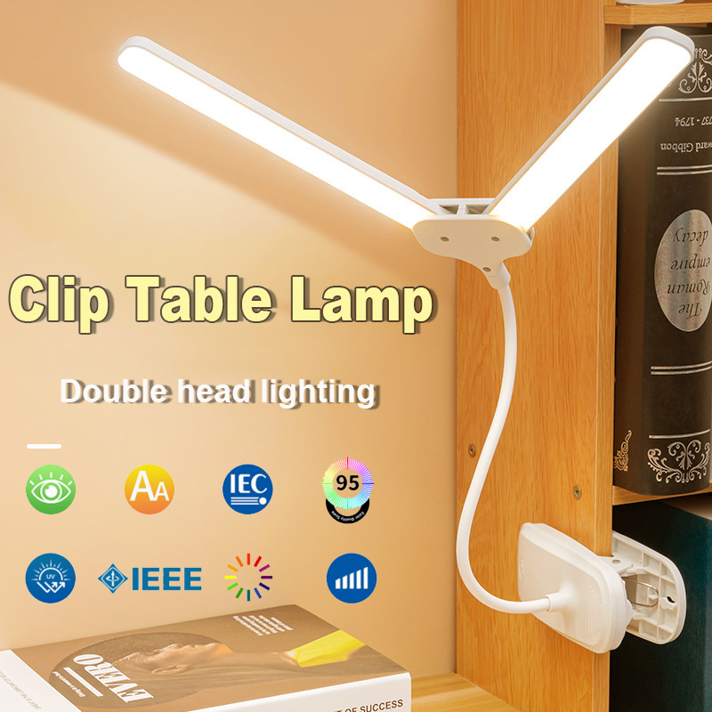 USB Rechargeable LED Desk Lamp with Dual Heads Touch Control, Eye Protection, Brightness Modes
