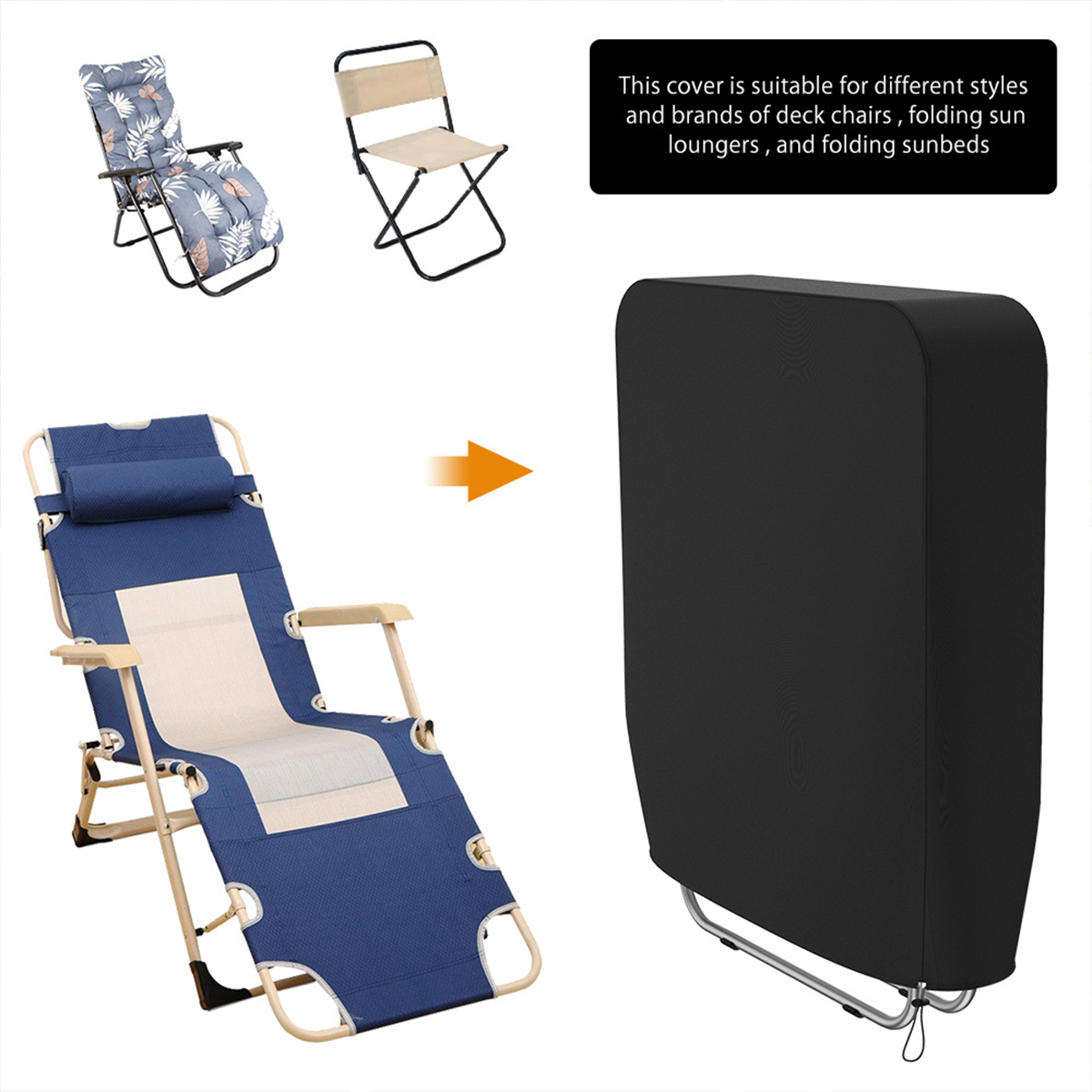 Waterproof Folding Reclining Chair Cover, Dustproof Garden Lounger Cover, Prevent Sunburn with Storage Bag