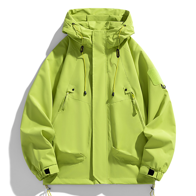 Windbreakers Men Hooded Jacket, Zipper Coat Cargo, Waterproof Black Bomber, Camping Loose Thin Softshell Hiking Jacket