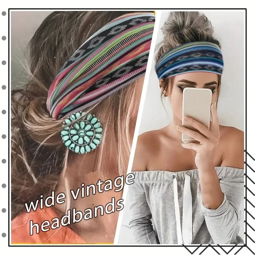 Bohemian Style Elastic Headscarf Fashionable Breathable Cotton Wide Brimmed Hair Accessories