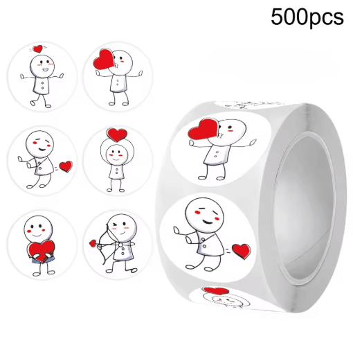 Matchstick People Thumbs-Up Stickers – 500pcs/Roll Self-Adhesive PVC Labels