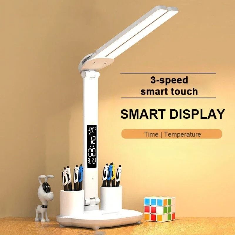 Double-Headed LED Table Lamp – Eye-Protection Reading Light with Smart Display
