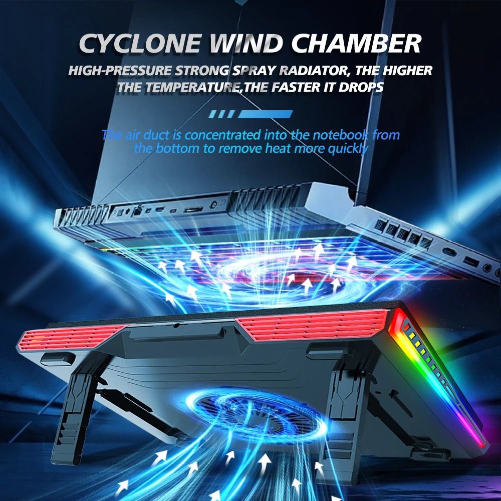COOLCOLD RGB Laptop Cooling Pad Air Compression Laptop Cooler Stand Ultra Quiet Adjustable Cooling Pad