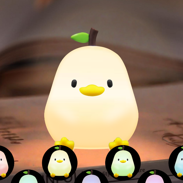 Cute Pear Night Light, Dimmable, USB Rechargeable Touch Control, Silicone Stress Relief Pat Duck Lamp