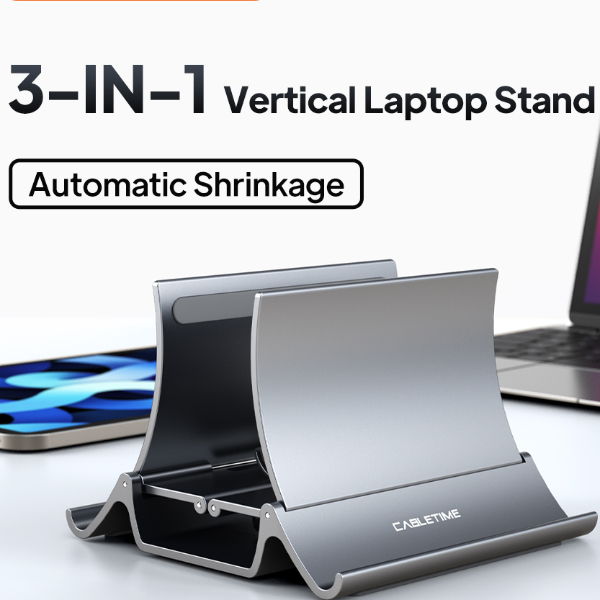 Gravity Lock Vertical Laptop Stand for Desk with Dual Slot and Silicone Protection
