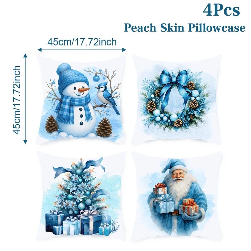 Merry Christmas Santa Pillow Cover Set 4pcs