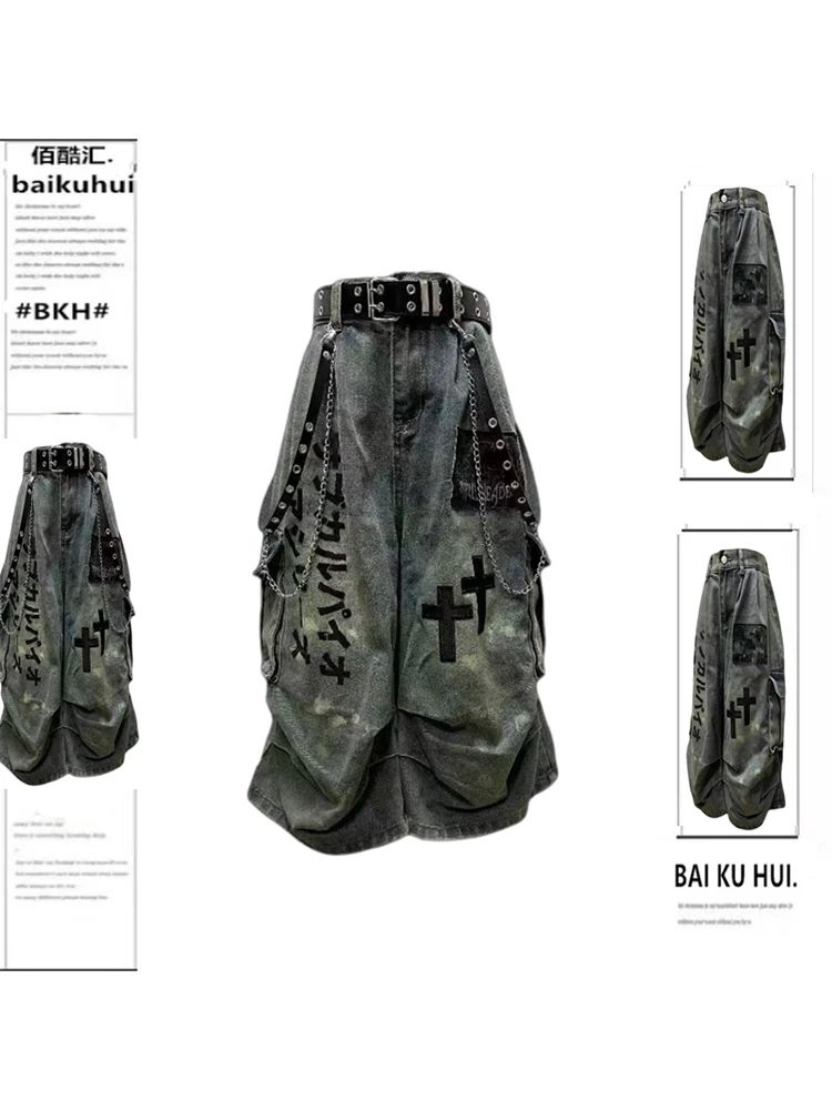 Y2K Goblin Core Cross Denim Jorts Shorts