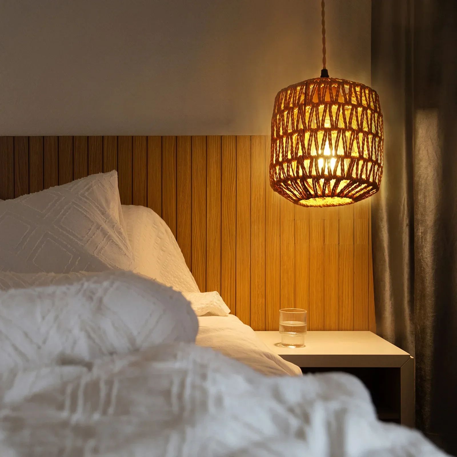Boho Rattan Wall Lamp – Handwoven Rustic Wall Sconce with E27 Bulb Base