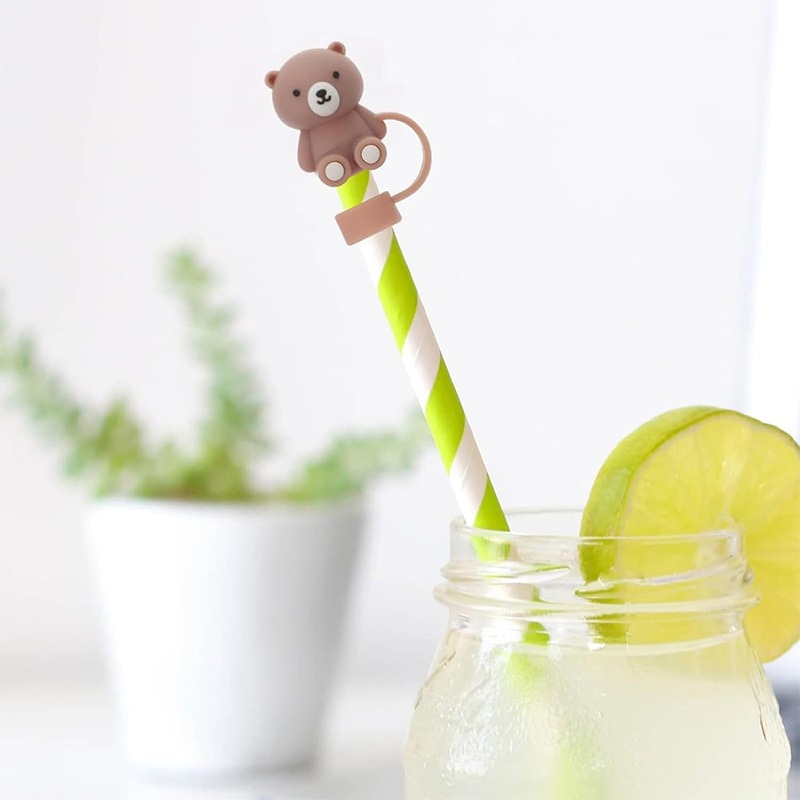 Cute Teddy Bear Silicone Straw Cover, Compatible With Stanley Cup Dust Plug