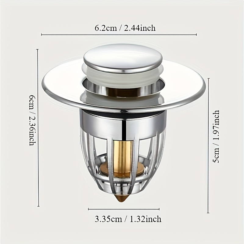 Basin Pop-up Chrome Sink Filter, Universal Rebound Drain Plug with Hair Catcher Stopper