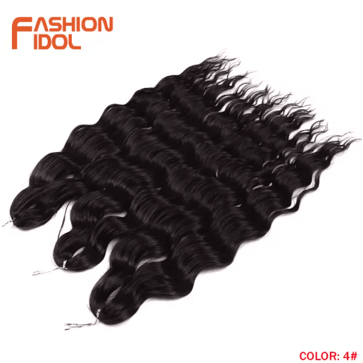 FASHION IDOL 24-Inch Ombre Rainbow Water Wave Crochet Hair, Synthetic Deep Wave Braiding Extensions