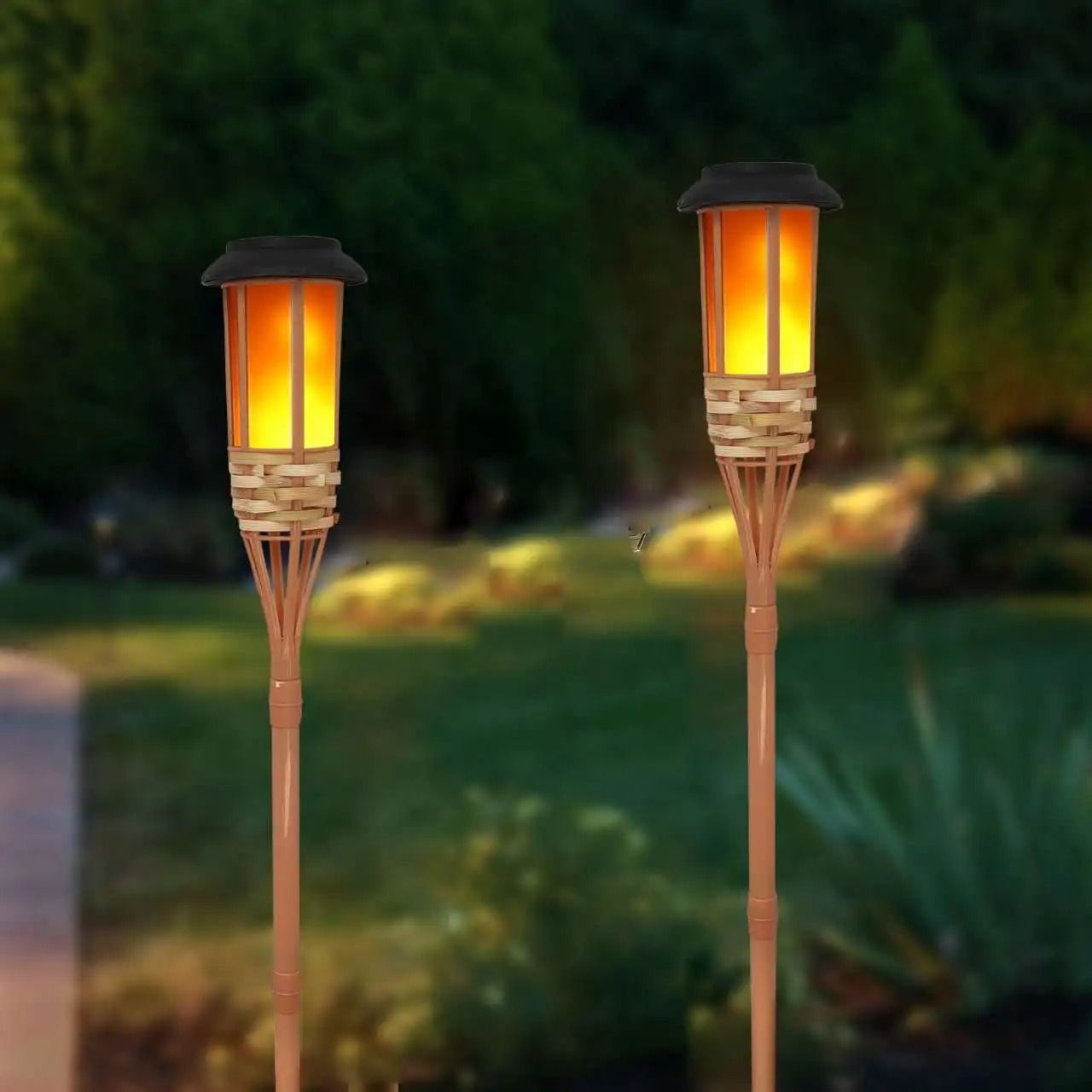 Solar LED Flame Effect Bamboo Garden Light