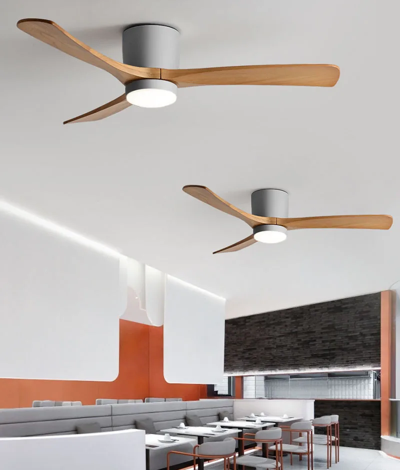 Whisper-Quiet Flush Mount Ceiling Fan with Light , Blade Carved Wood Design, Remote Control & Reversible Motor