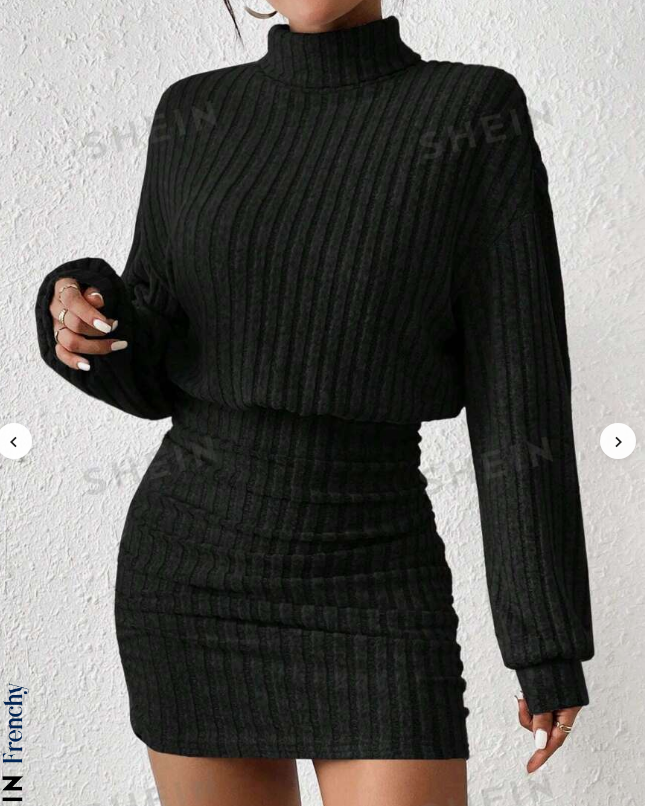 Womens Autumn Winter Fashion, High Neck Knitted Sweater Dress, Casual Solid Loose Long Sleeve, Warm Mid Length Dresses