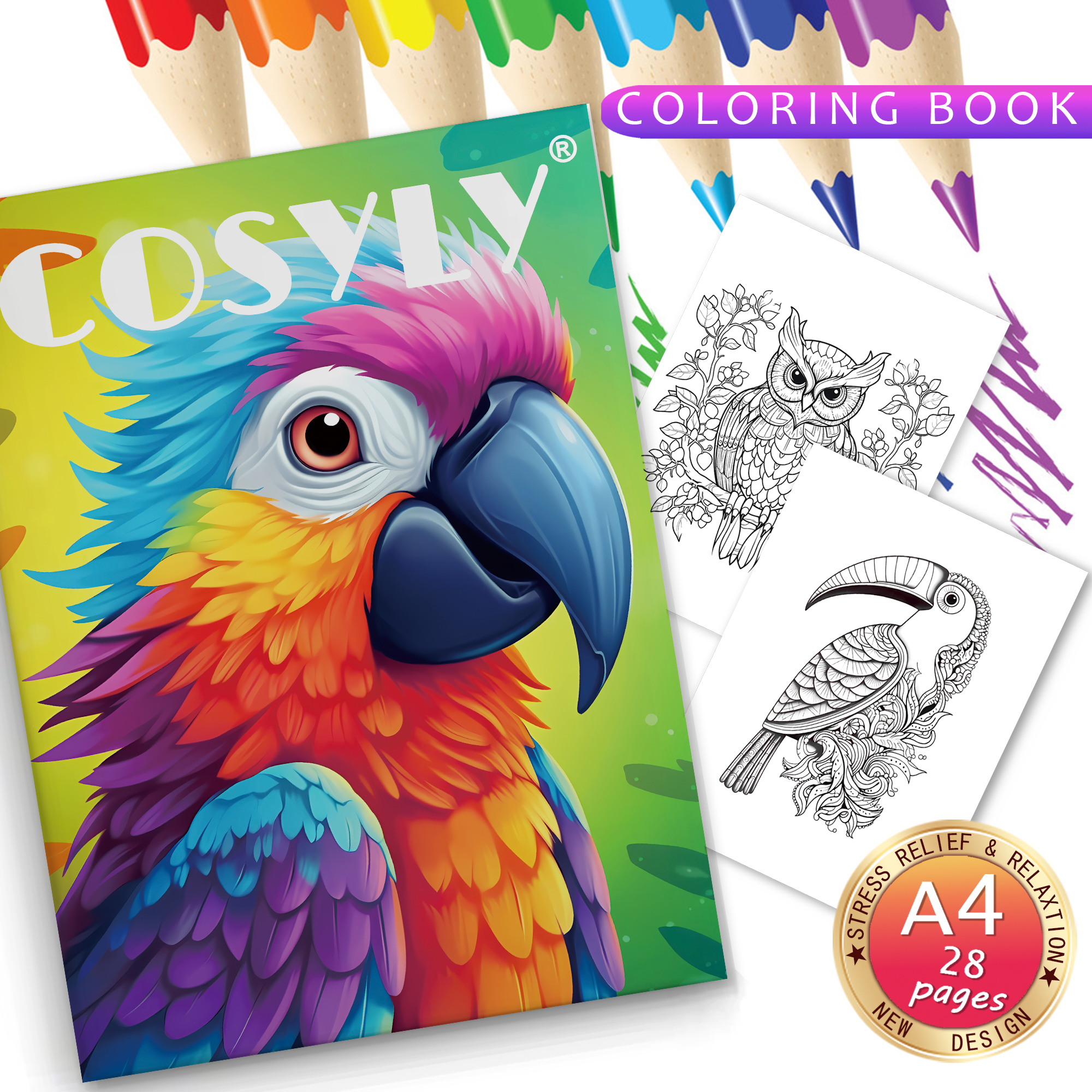 Exquisite Animal Character Coloring Book, with Mandala Flowers, for Stress Relief and Relaxation