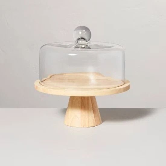 Hearth & Hand with Magnolia Wooden Cake Stand, Glass Cloche , Elegant Round Dessert Stand