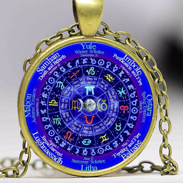 Wiccan Pentagram Necklace Vintage Zodiac Pendant Spiritual Protection Jewelry
