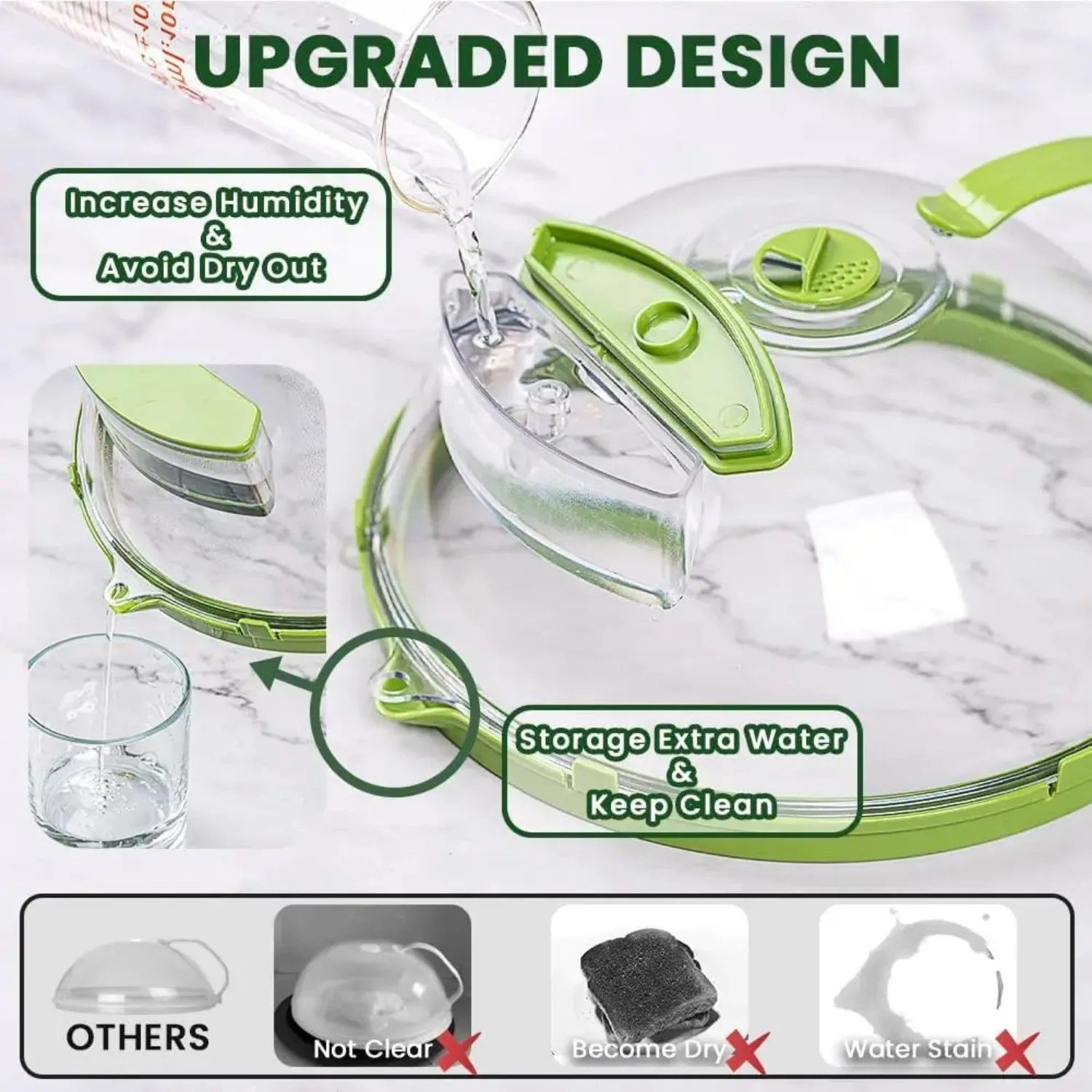MoistGuard Clear Microwave Splatter Cover with Built-in Water Steamer & Handle – Clear Plate Shield