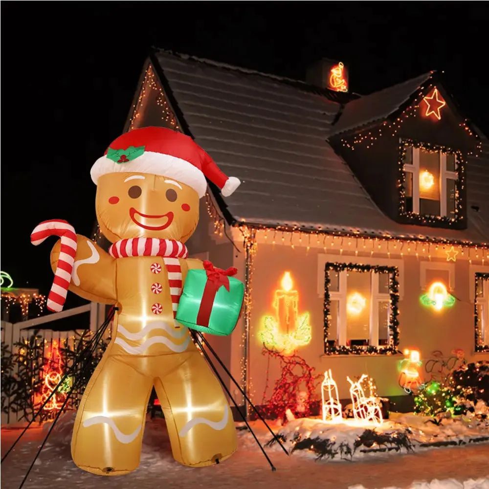 8FT Inflatable Gingerbread Man Christmas Yard Decoration with LED Lights