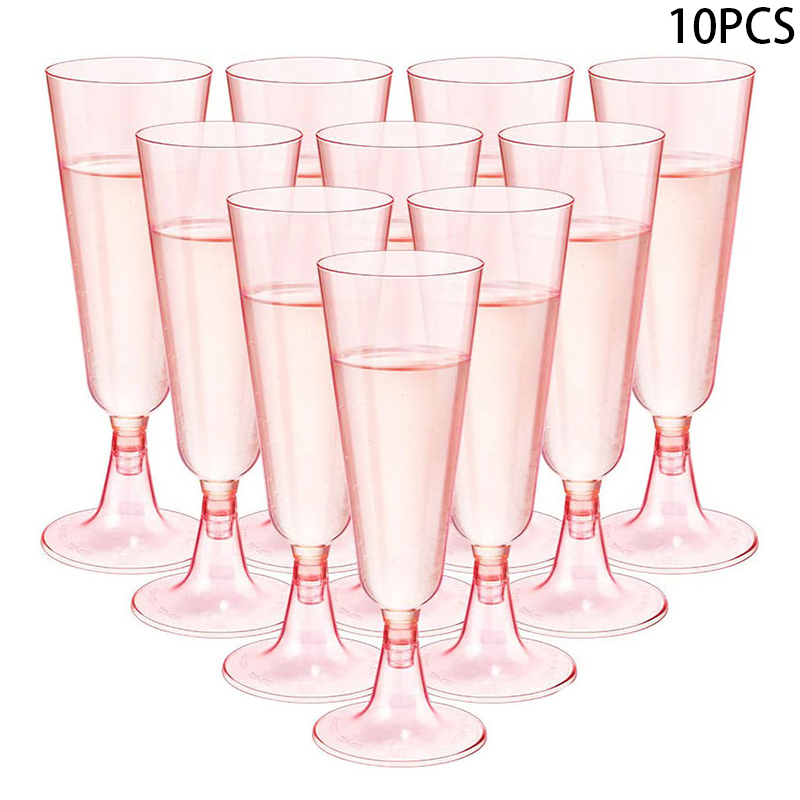 Pink Champagne Flutes, 10Pcs Disposable Plastic Cups, Wedding Party Supplies, Birthday Bar Drinkware
