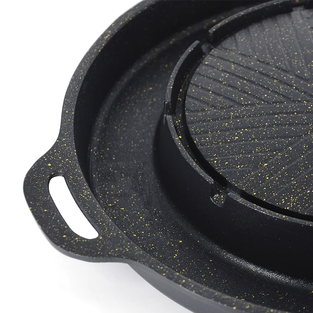 BBQ Hot Pot Grill Pan Dual Cooking Non Stick Camping Cooker